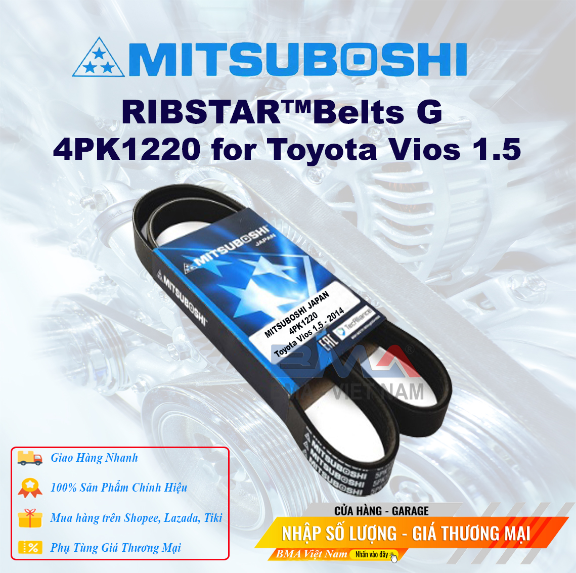 Dây curoa Mitsuboshi 4PK1220 Toyota Vios 1.5